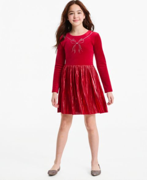 Платье Epic Threads Metallic Plisse Long-Sleeve Dress для девочек, цвет: Вишнёвый