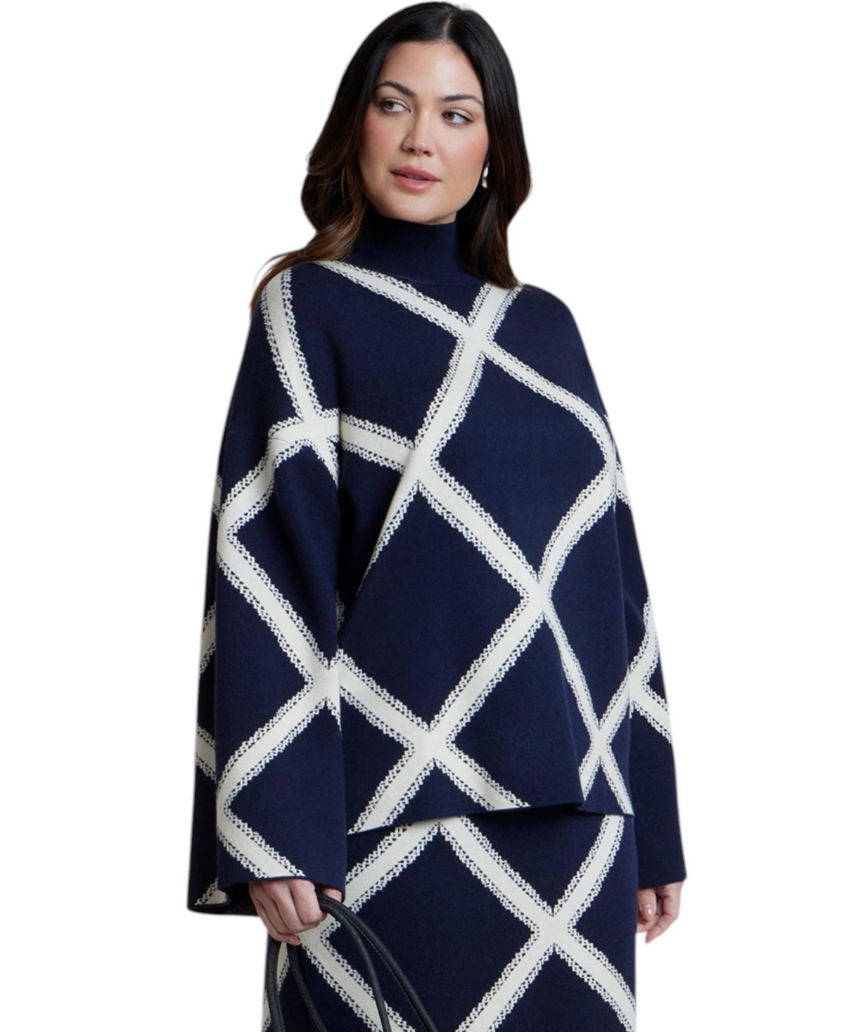 Eloquii Women's Mock Neck Intarsia Sweater
