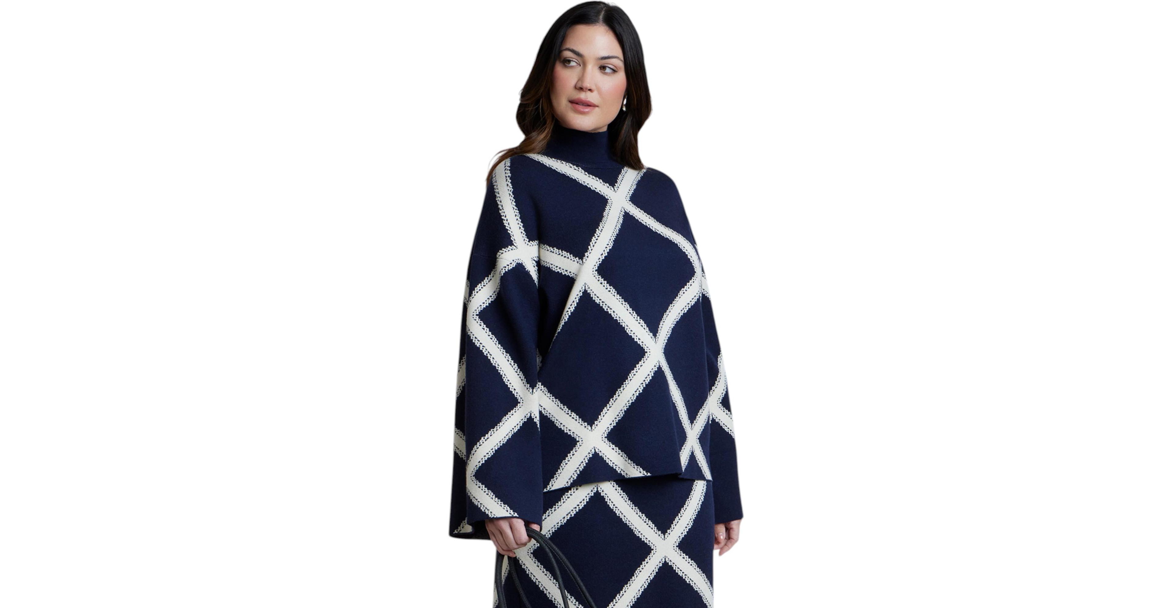 Eloquii Women's Mock Neck Intarsia Sweater