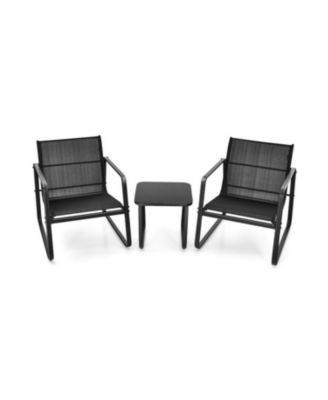 3 Pieces Patio Bistro Furniture Set with Glass Top Table Garden Deck