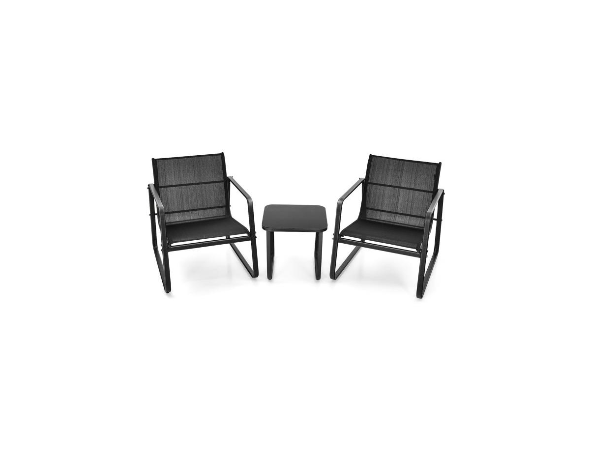Boyel Living 3 Pieces Patio Bistro Furniture Set with Glass Top Table Garden Deck - Black