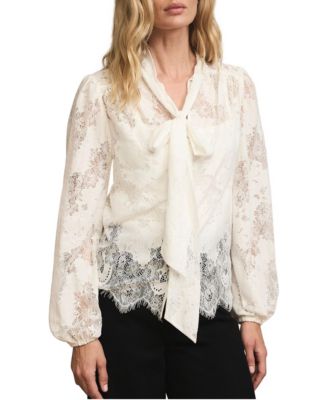 Women's Floral-Print Lace Pussybow Blouse