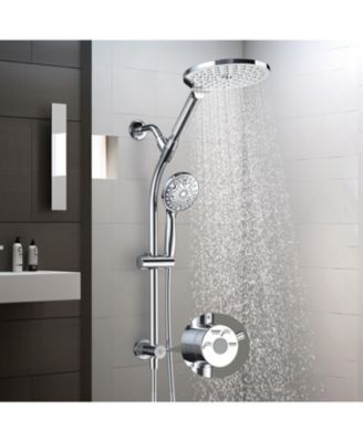 7.5" Rotatable Dual Shower Head Handheld 3-Way Diverter Slide Bar Rainfall Spa