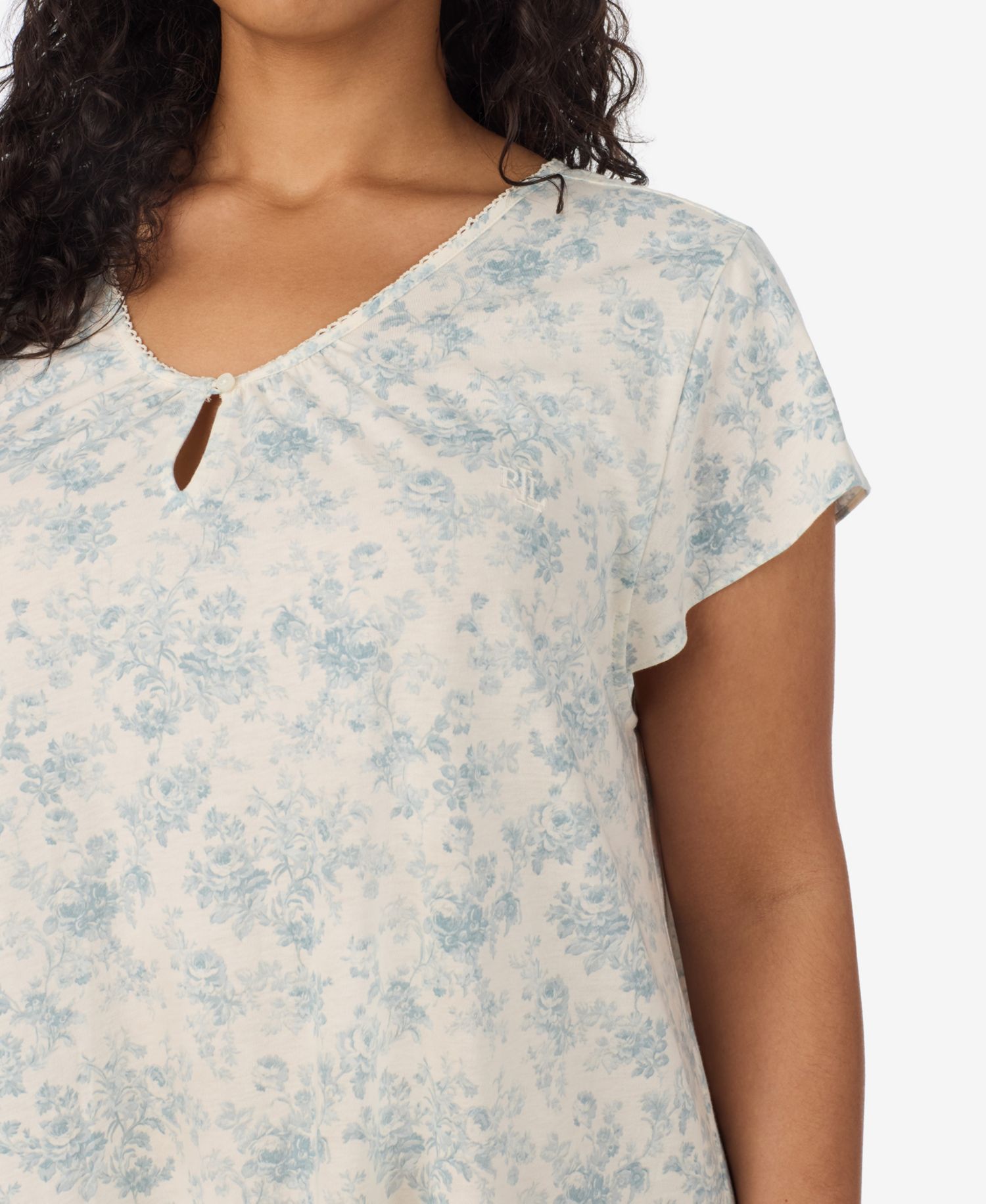 Plus Size Flutter-Sleeve V-Neck Cotton-Blend Nightgown