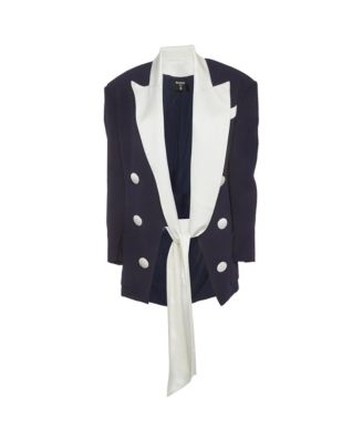 Women's Crepe And Satin Collar Tie Up Blazer