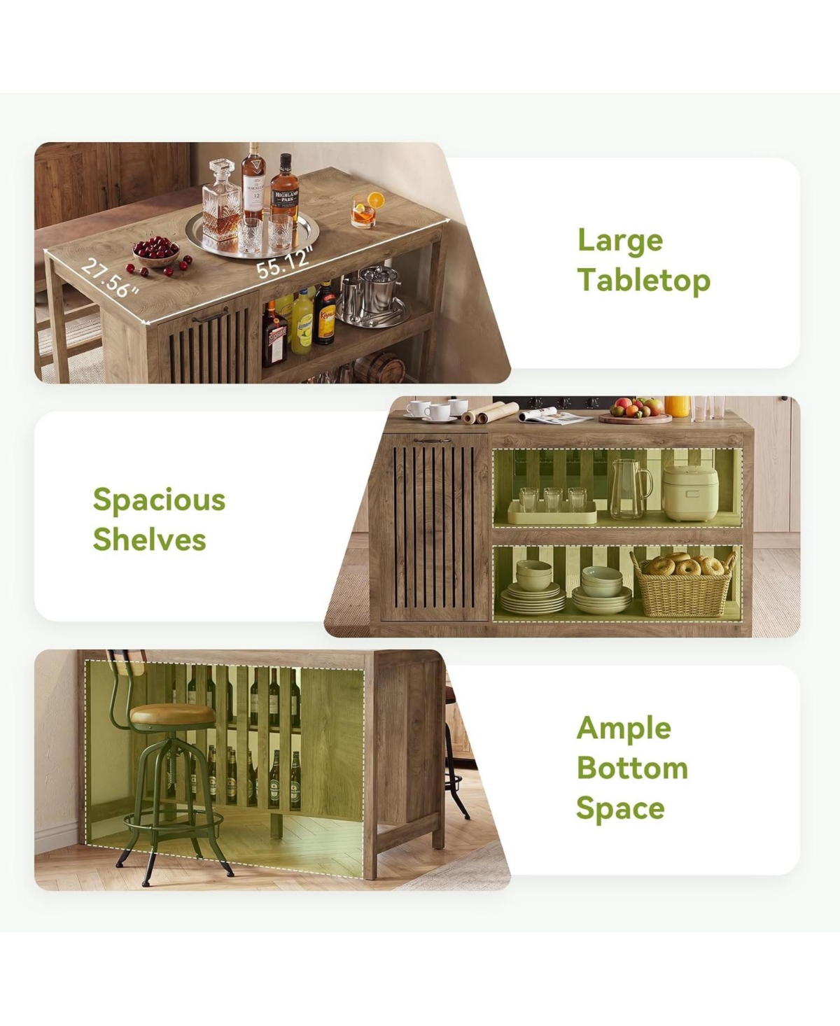 Tribesigns Kitchen Island with Storage, Counter Height Kitchen Island Table