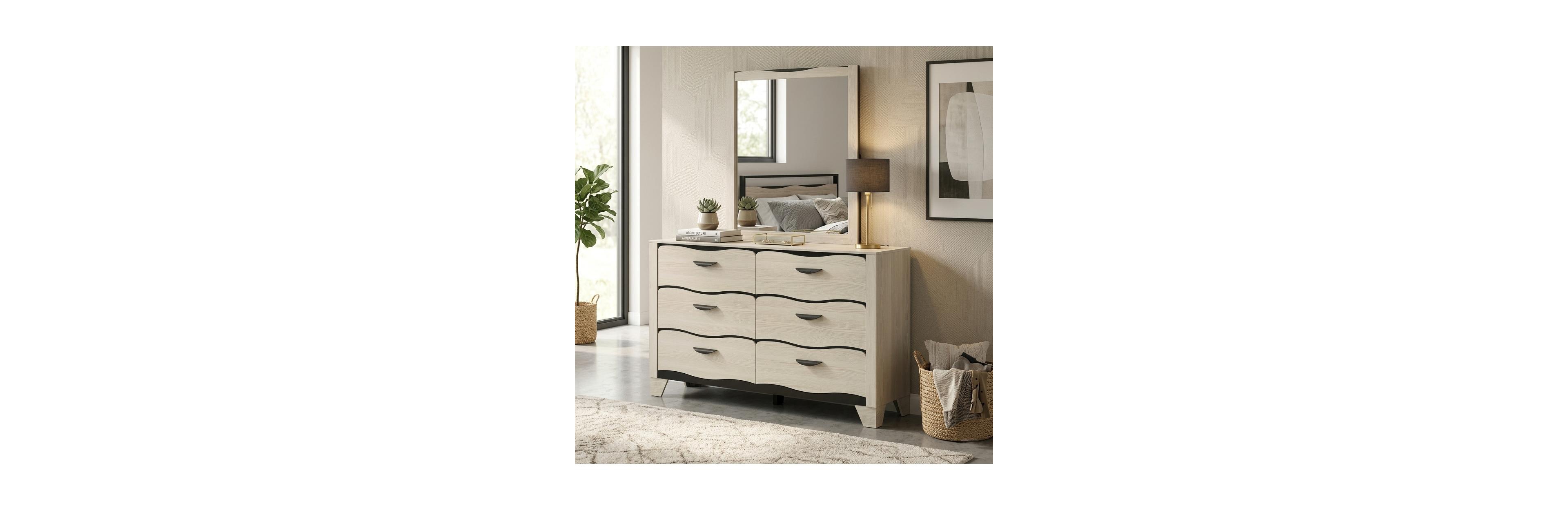 Kings Brand Furniture Engineered Wood and Contemporary Design Brielle 6-Drawer Dresser with Mirror