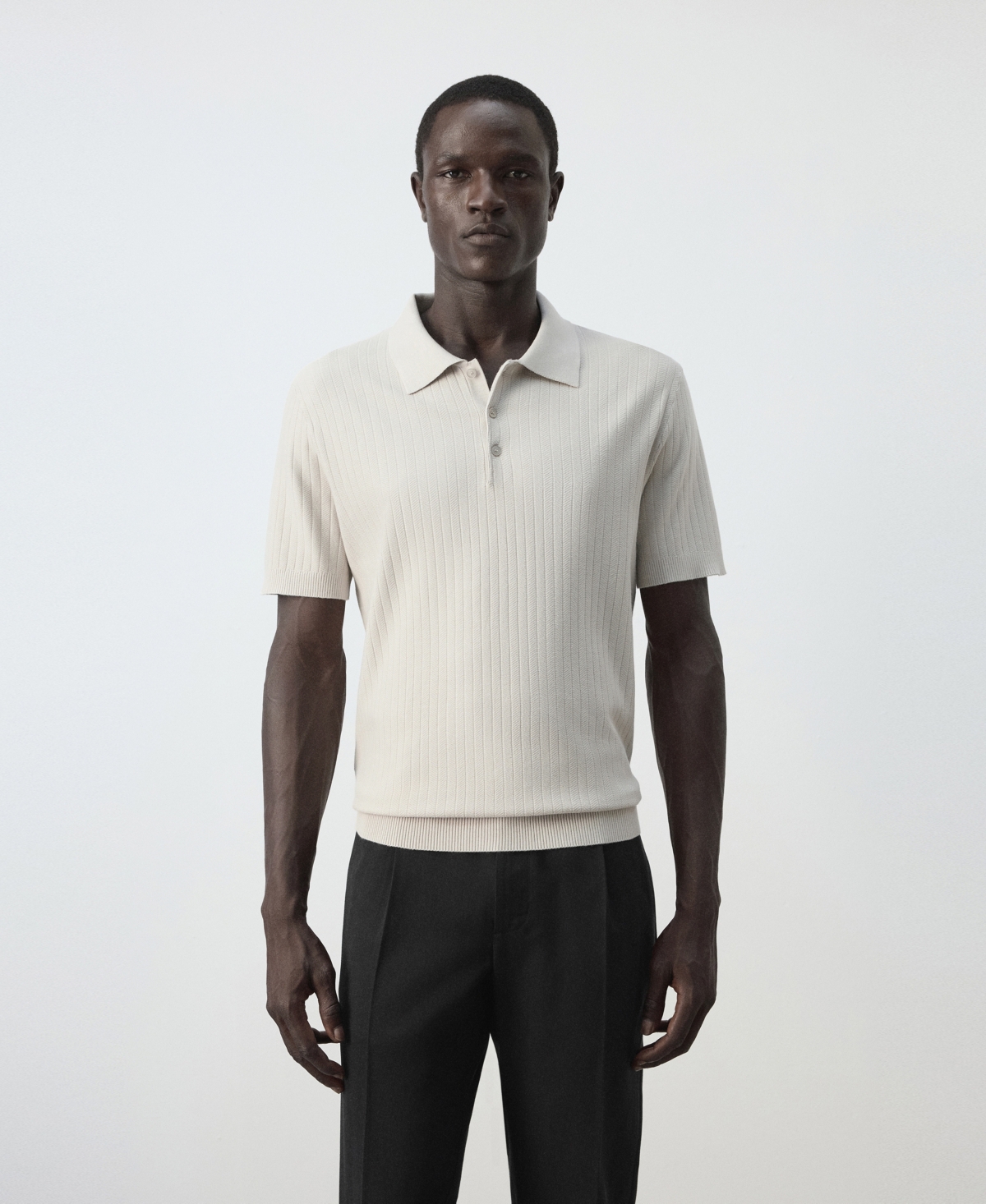 Mango Men's Fine Rib-Knit Regular-Fit Polo Shirt - Ice Gray