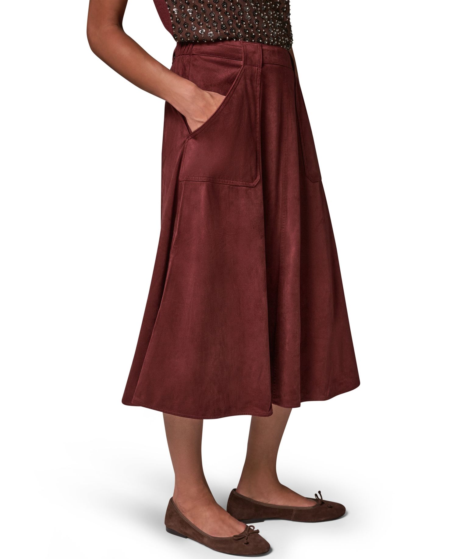 Women's Microsuede A-Line Midi Skirt