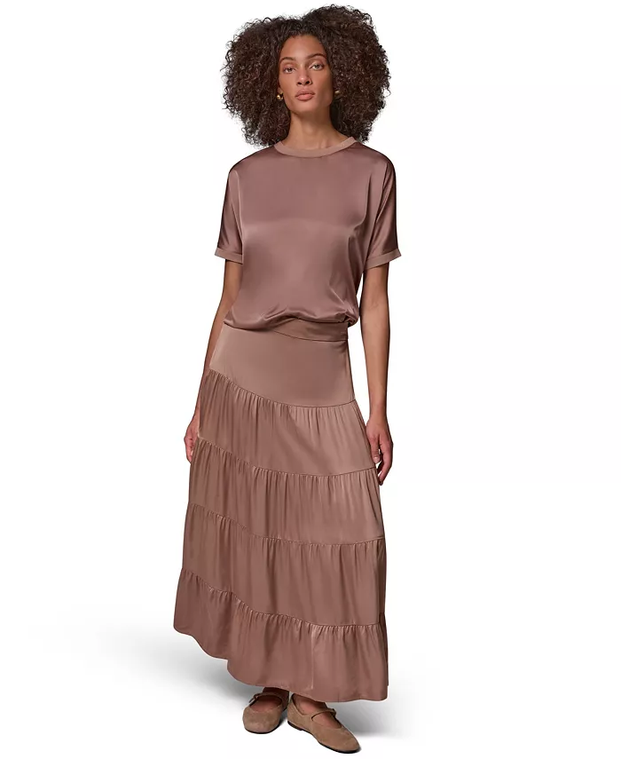 Women's Satin Midi Tiered Skirt - thumbnail 10