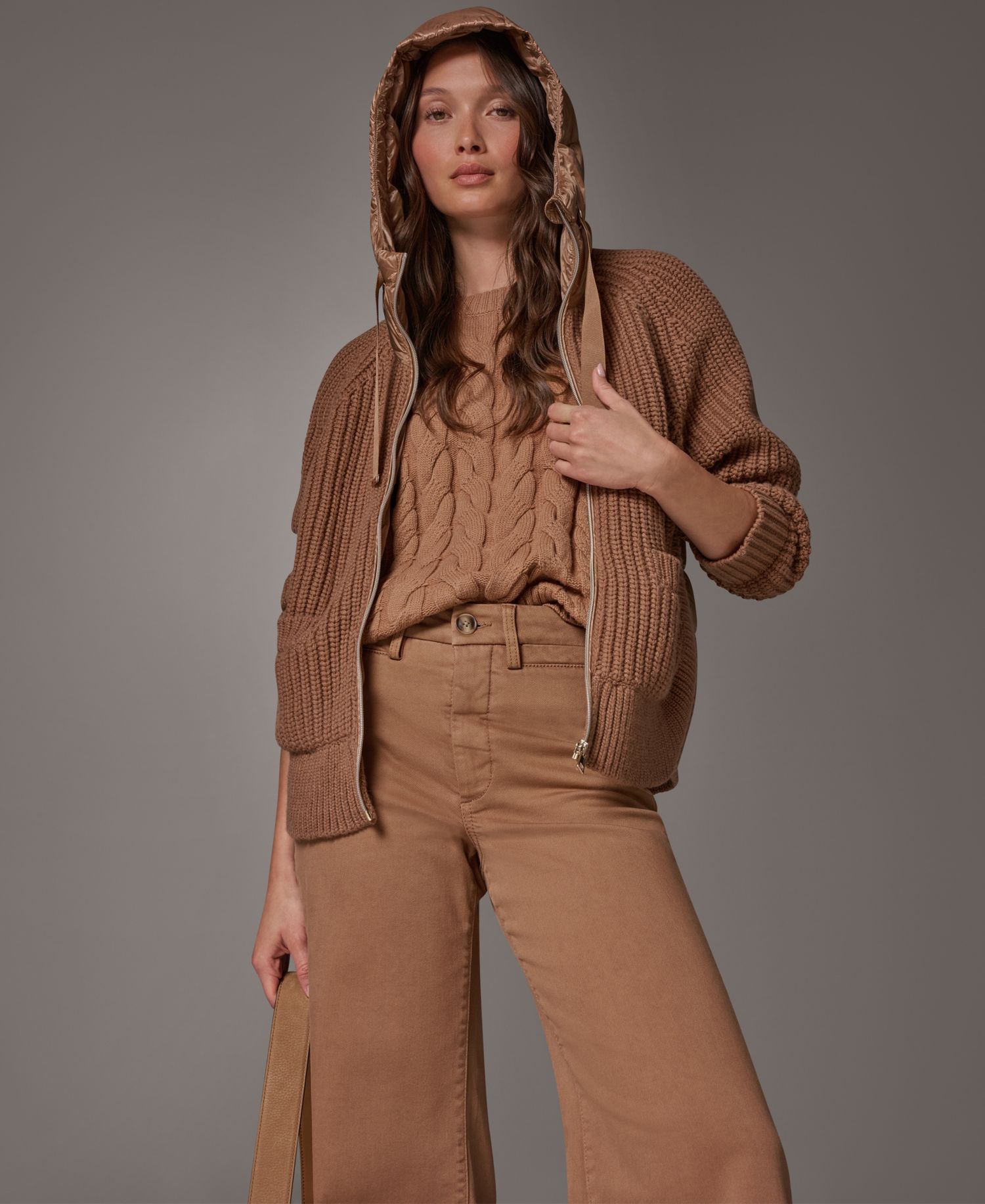 Women's Wool-Blend Hooded Mixed-Media Chunky Jacket