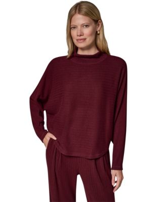 Women's Brushed-Rib Dolman-Sleeve Mock Neck Pullover