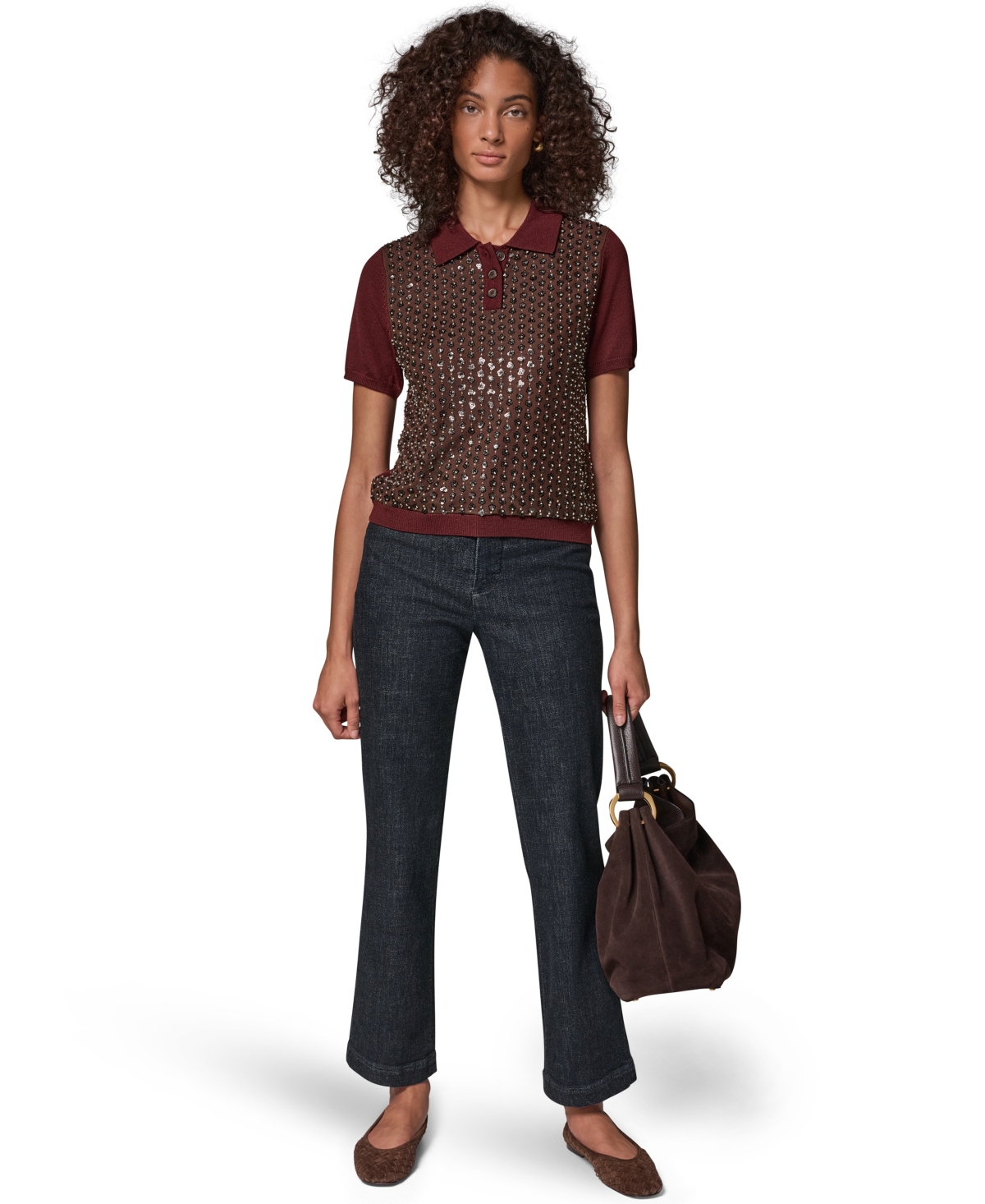 Donna Karan Weekend Women's Merino Wool-Blend Short-Sleeve Polo Sweater