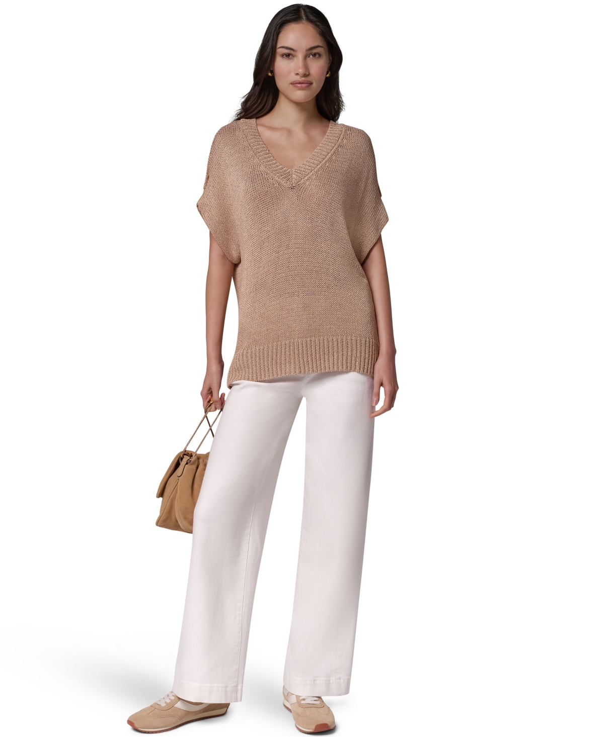 Donna Karan Weekend Women's Short Sleeve Relaxed Fit Lurex Sweater