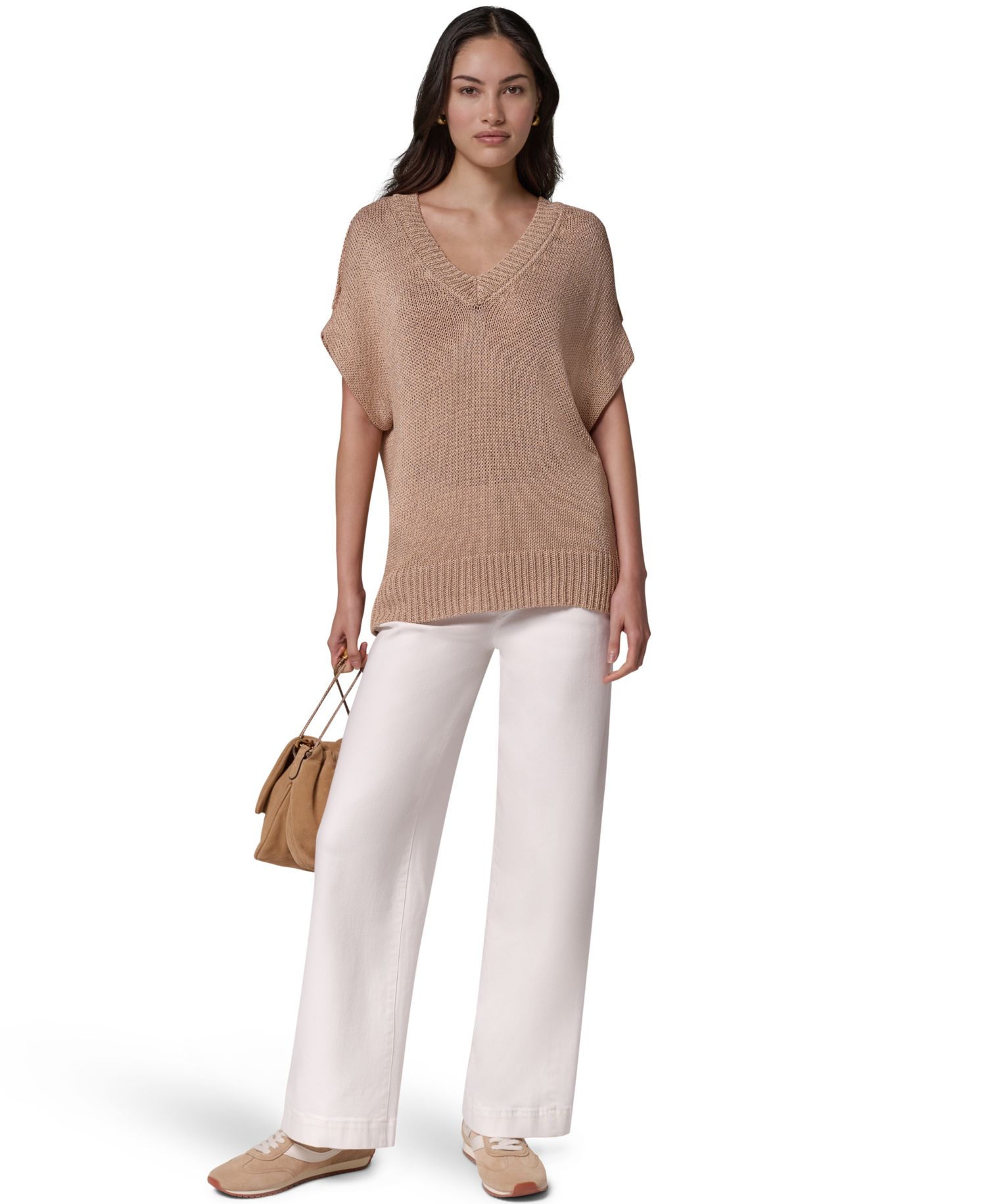 Women's Short Sleeve Relaxed Fit Lurex Sweater