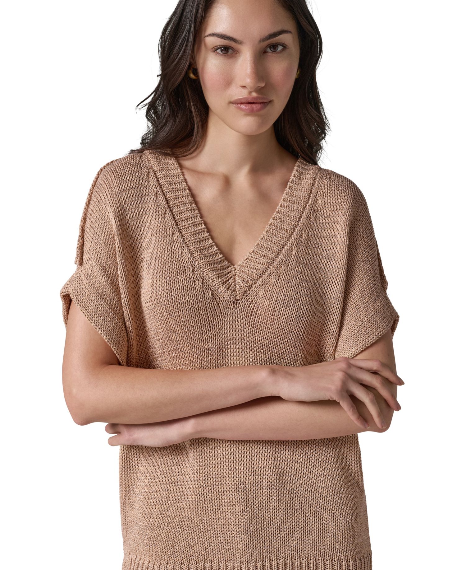 Women's Short Sleeve Relaxed Fit Lurex Sweater