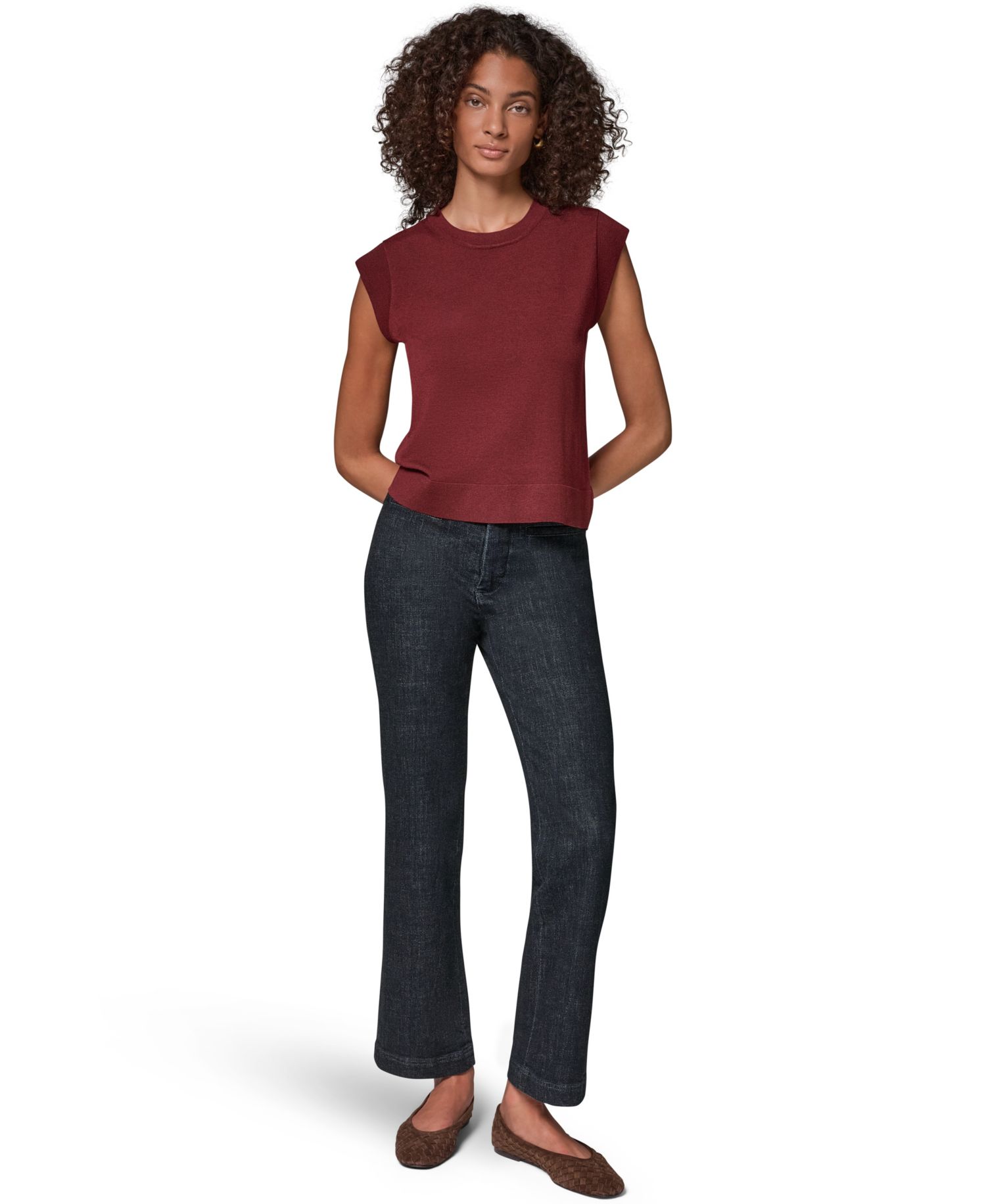 Women's Extended Shoulder Sleeveless Crewneck Sweater