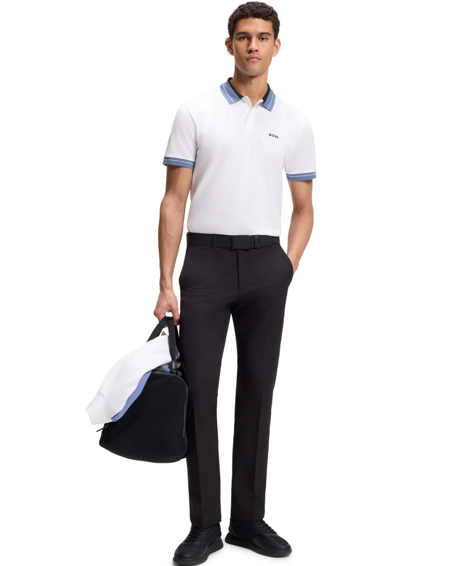 Men's Stretch Striped-Trim Polo Shirt