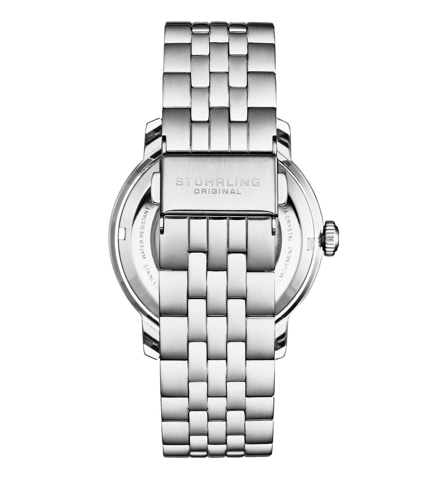 Мужские часы Stuhrling Atrium 4031 Automatic Skeleton Watch - 42mm, Silver-Tone Case and Bracelet, Blue Skeleton Dial with Silver Accents, цвет: Синий — фото 3