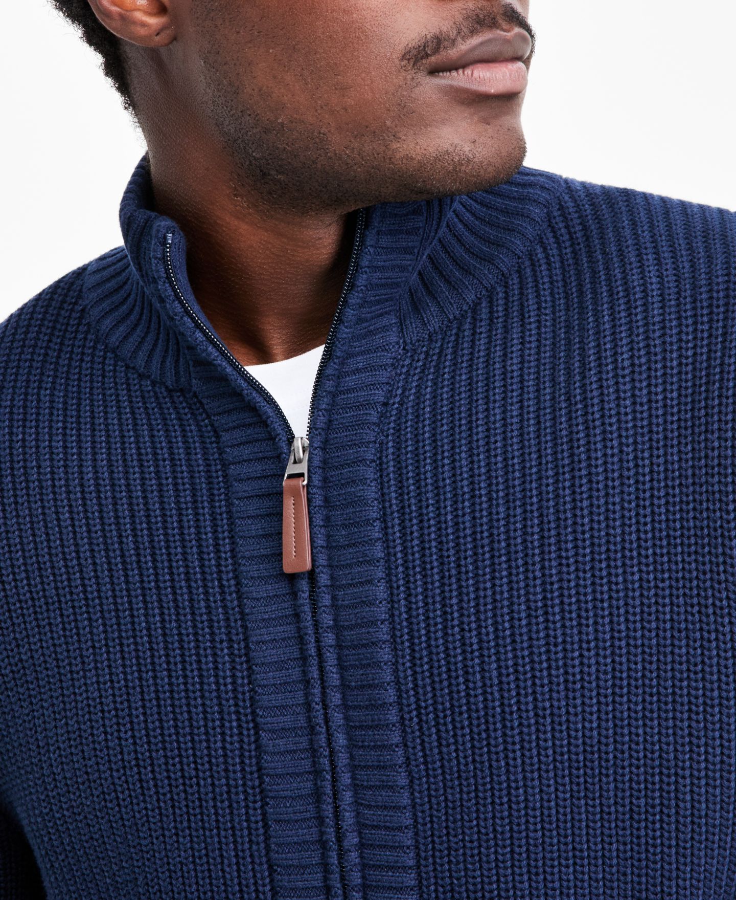 Мужской кардиган Sun + Stone Shaker-Stitch Full-Zip Ribbed, цвет: Тёмно-синий — фото 4