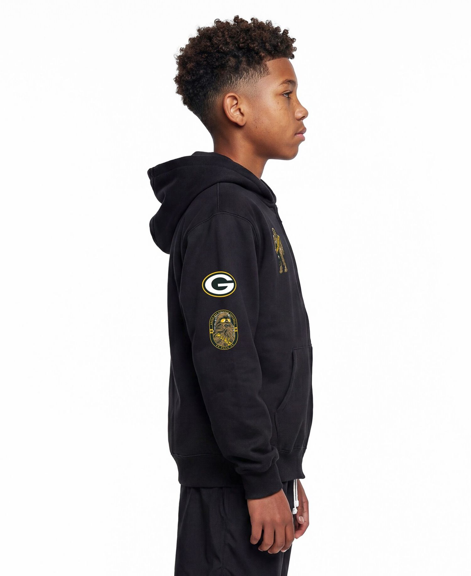 Big Boys and Girls Black Green Bay Packers Disney X Champion Full-Zip Hoodie