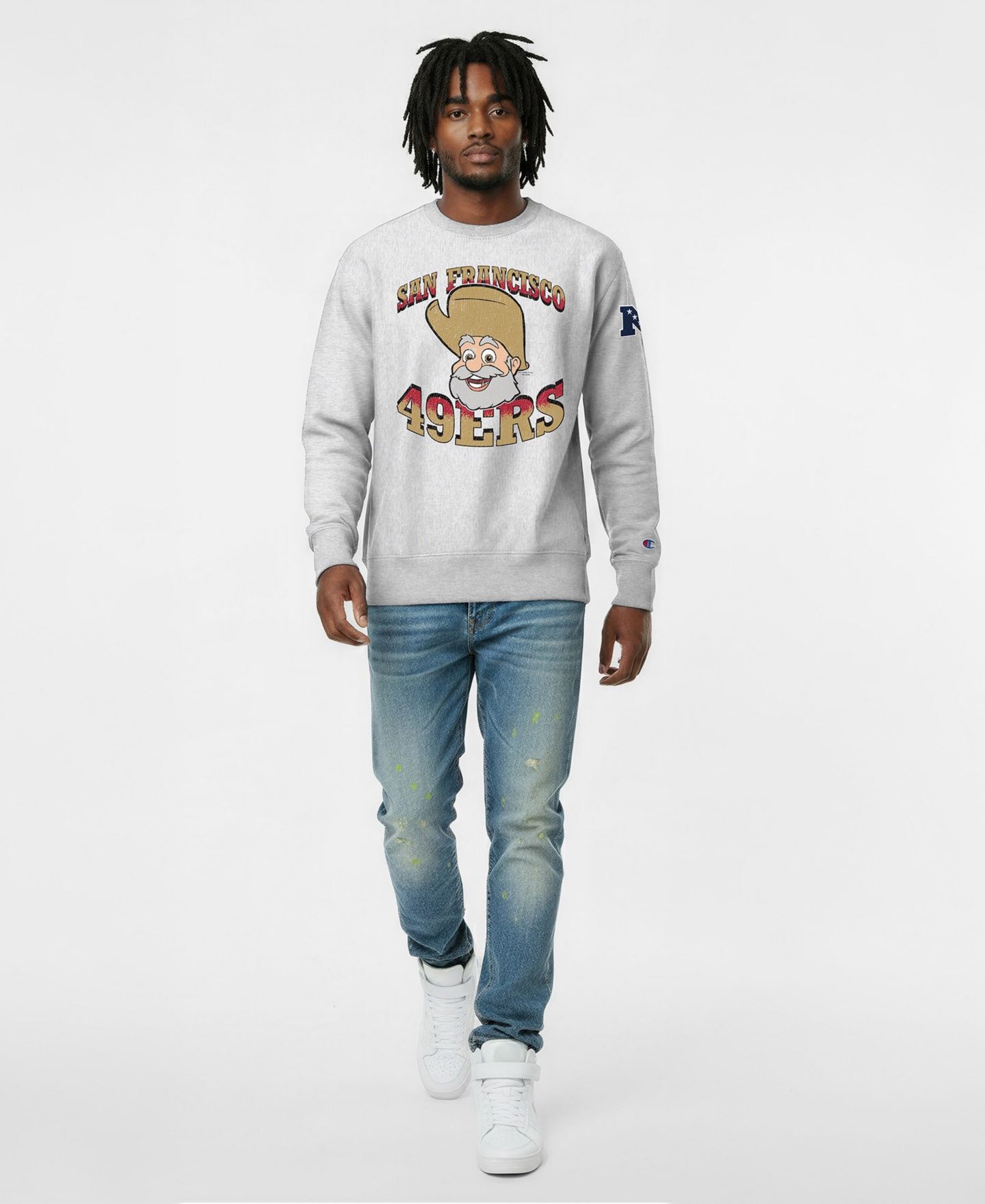 Мужская толстовка Champion Silver San Francisco 49ers Disney X Champion Reverse Weave Fleece Crewneck — фото 4