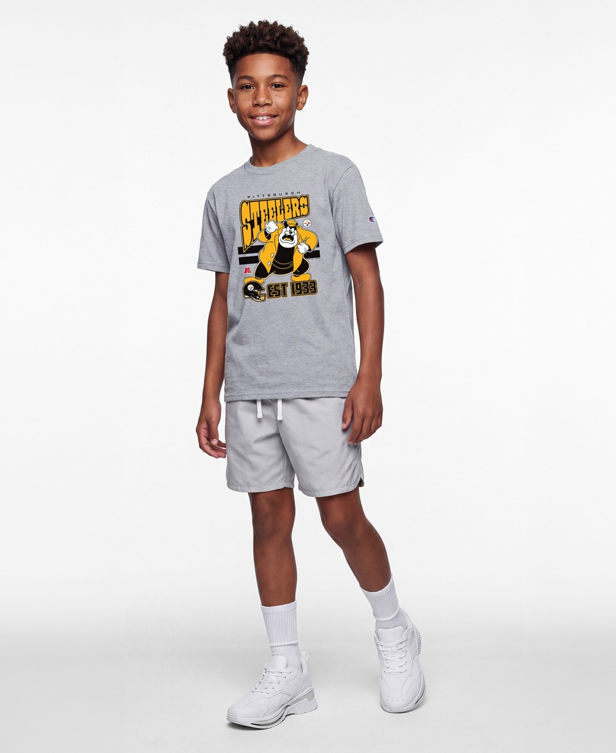 Champion Big Boys and Girls Heather Gray Pittsburgh Steelers Disney X Champion T-Shirt