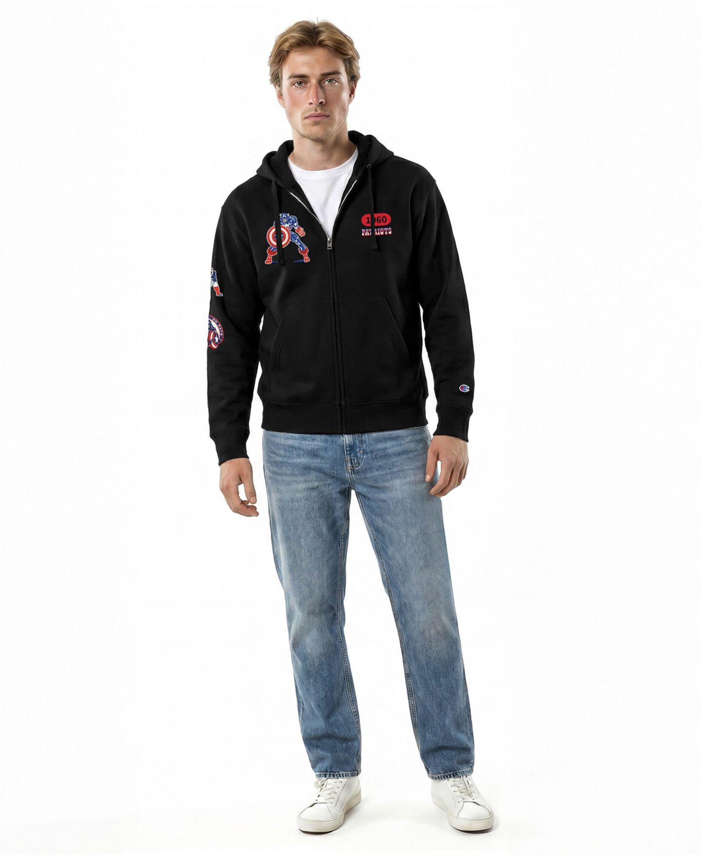 Мужское худи Champion Black New England Patriots Disney X Champion All Star Full-Zip — фото 4
