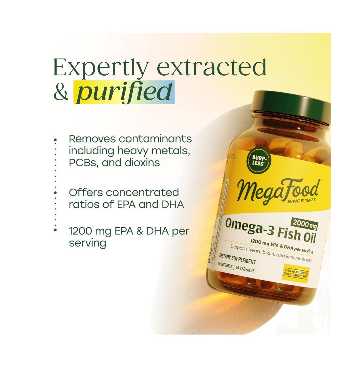 MegaFood Burp-less Omega 3 Fish Oil Heart Brain and Immune Support 90 Softgels