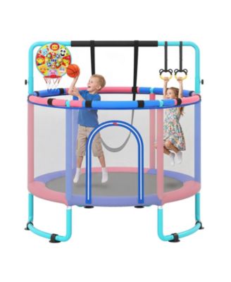 60'' Trampoline for Kids with Enclosure with Adjustable Gymnastics Bar Swing Toys