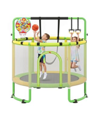 60'' Trampoline for Kids with Enclosure with Adjustable Gymnastics Bar Swing Toys