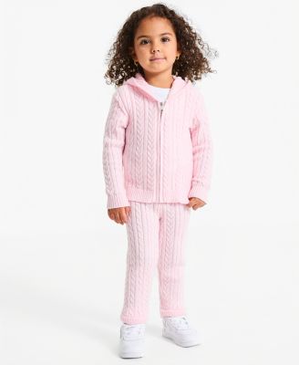 Toddler Girls' 12M-5T Dreamyarn Hooded Cable-Knit Hoodie and Pants, 2-Piece Set