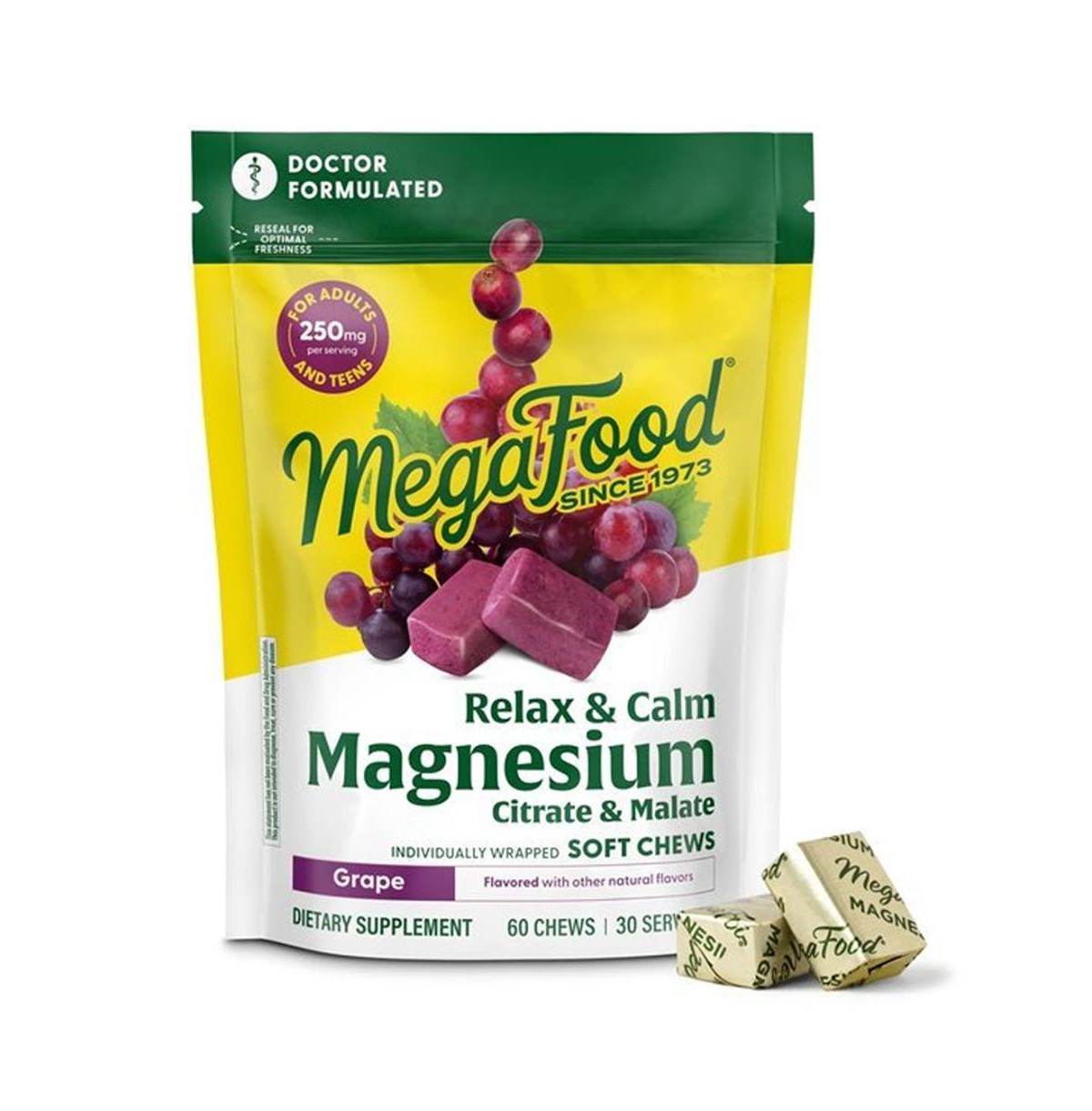 MegaFood Relax and Calm Magnesium Supplement with Magnesium Citrate and Malate 60 Grape Soft Chews
