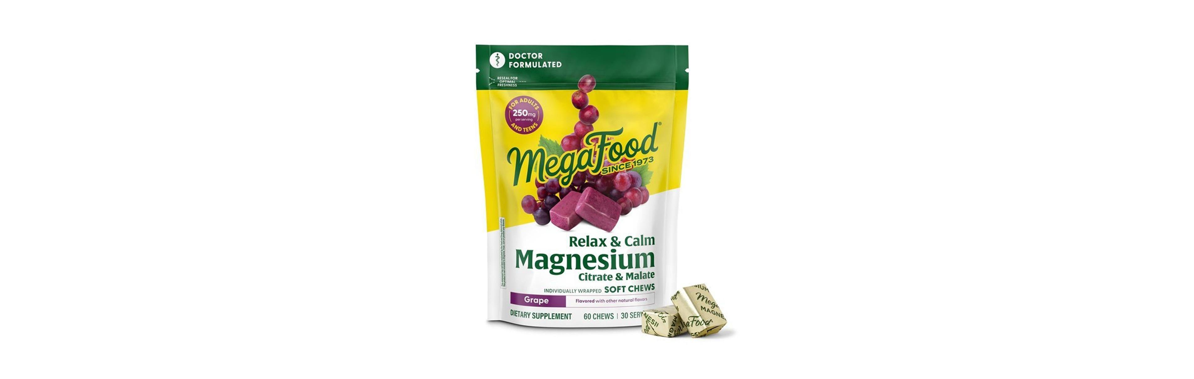 MegaFood Relax and Calm Magnesium Supplement with Magnesium Citrate and Malate 60 Grape Soft Chews