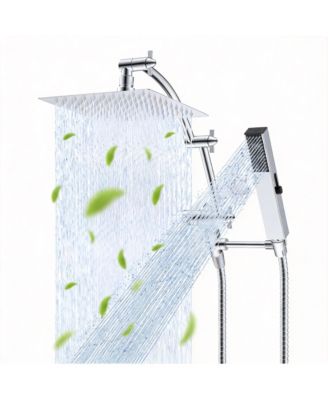 8'' Metal Rainfall Shower Head Handheld Wand Extension Arm Hose Kit