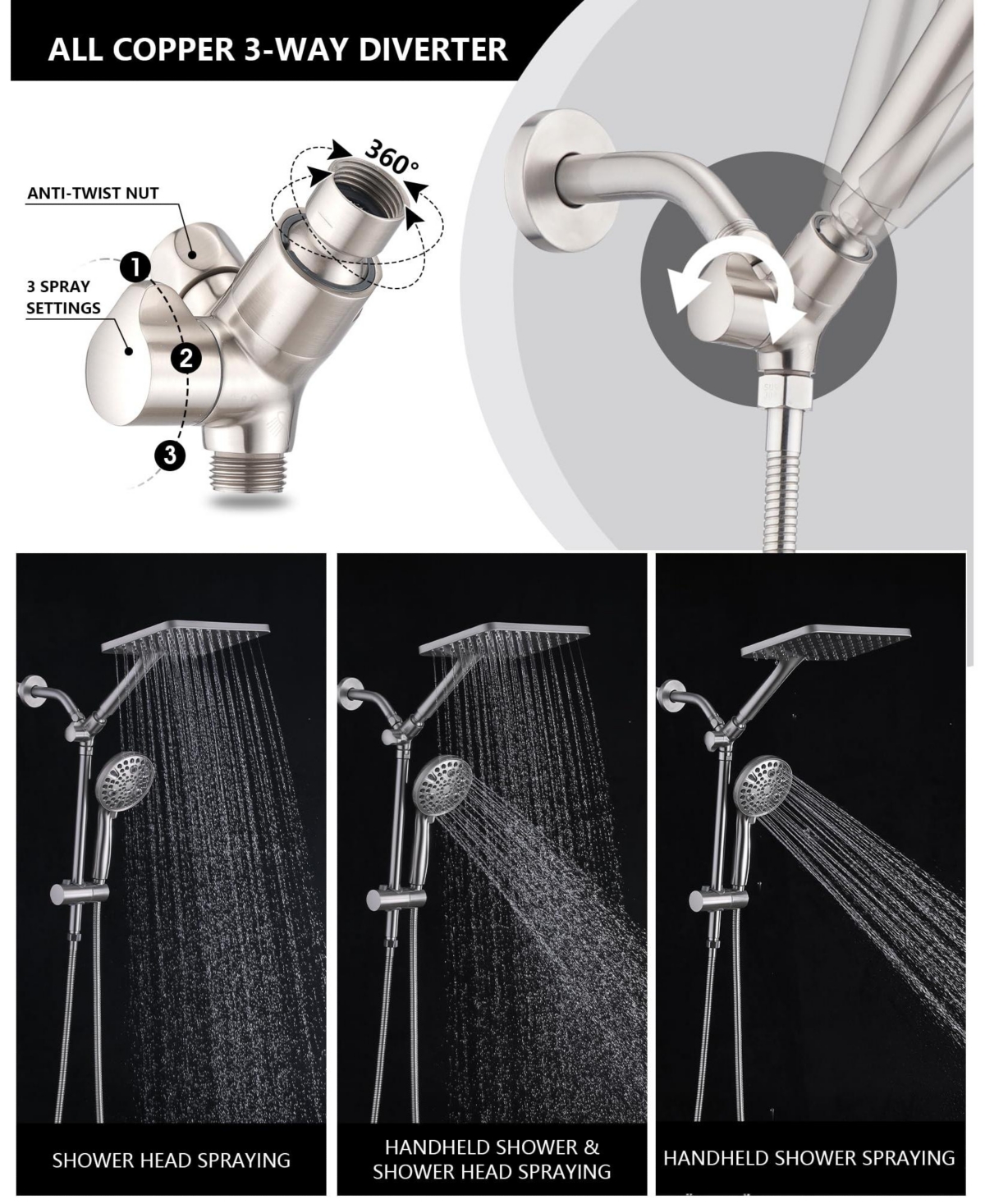 Cyqbd Rainfall Shower Head Handheld Slide Bar Height Adjustable