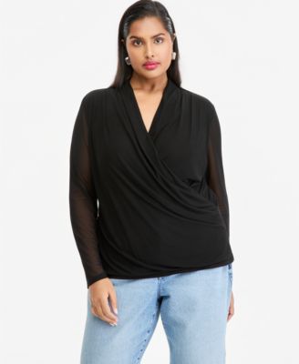 Plus Size Mesh Draped Top