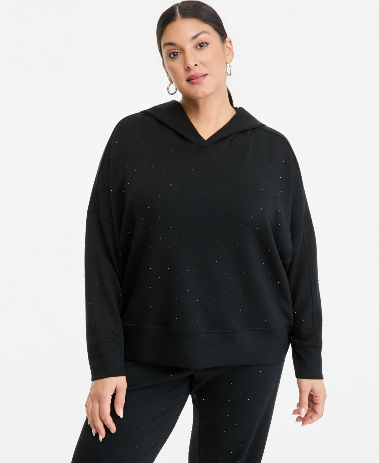 Женское худи I.N.C. International Concepts Plus Size Studded Pullover, цвет: Глубокий чёрный — фото 1