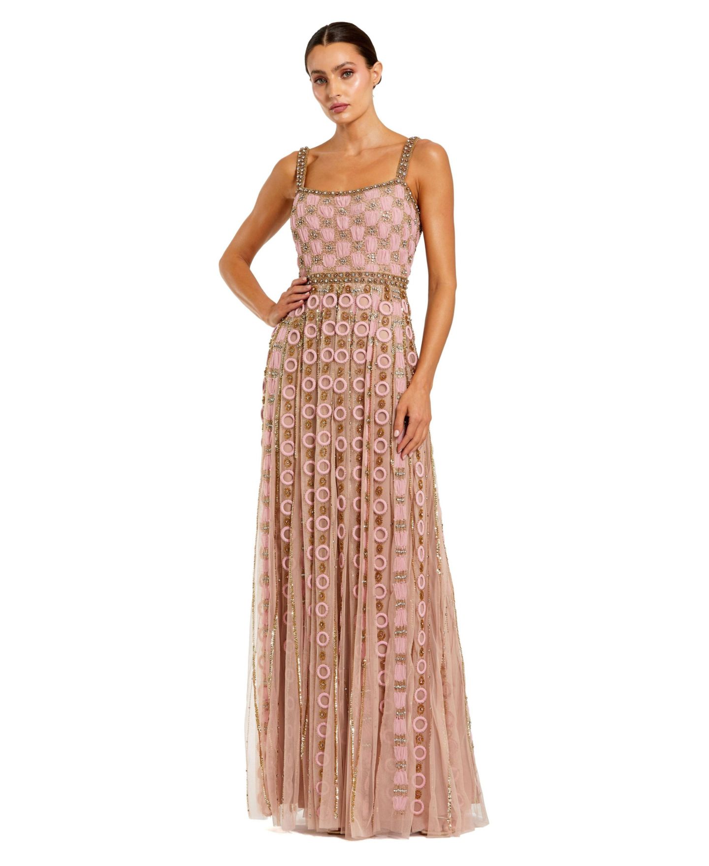 Женское платье Mac Duggal Petite Square Neck Sleeveless Embellished Evening Gown, цвет: Розовый — фото 1