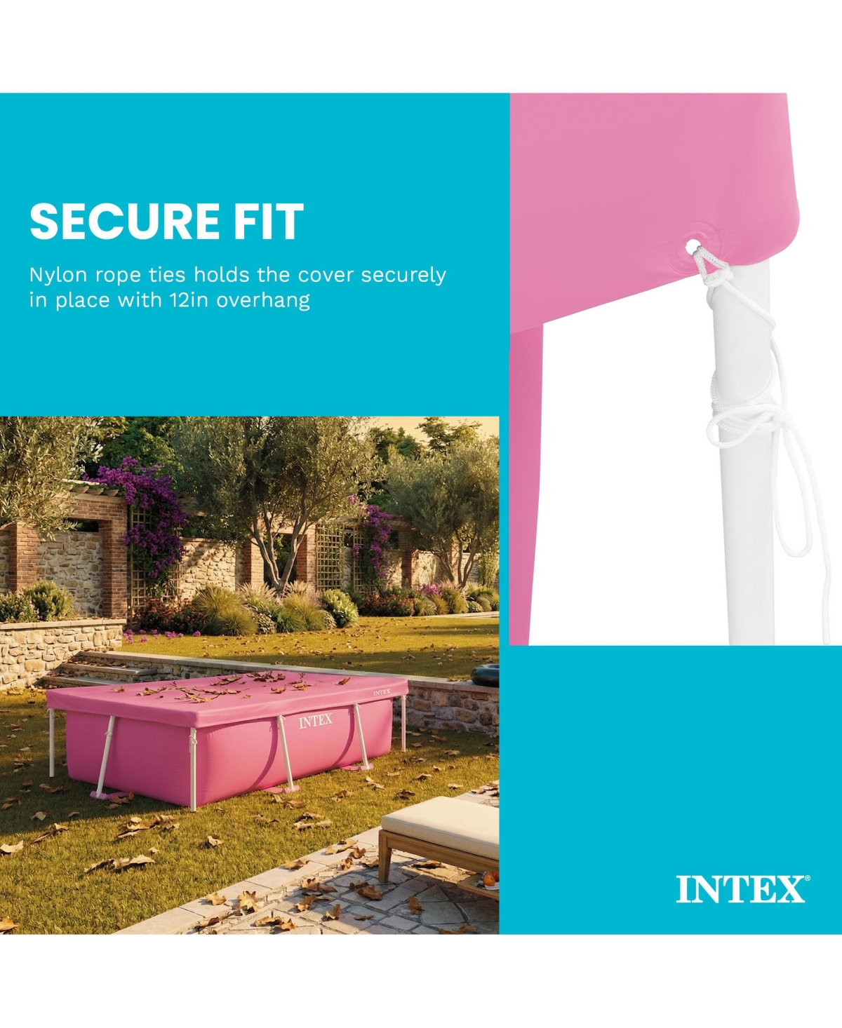 Intex 7.2ft x 4.9ft Rectangular Outdoor Backyard Swimming Pool Cover, Pink