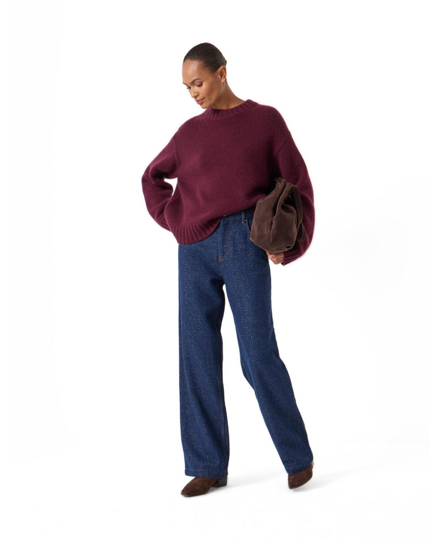 Women's Romy High-Waisted Wide-Leg Lurex Cotton-Blend Jeans