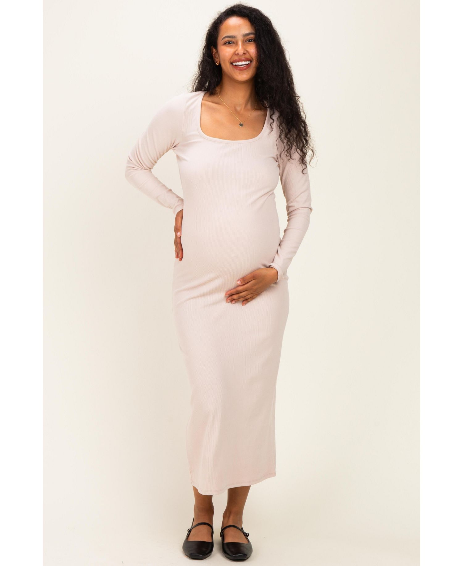 Women's Hunter Green Scoop Neck Long Sleeve Midi Dress