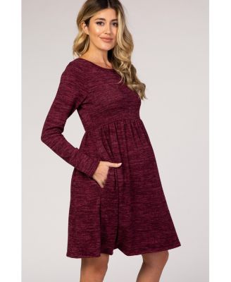 Maternity Long-Sleeve Heathered Knit Dress