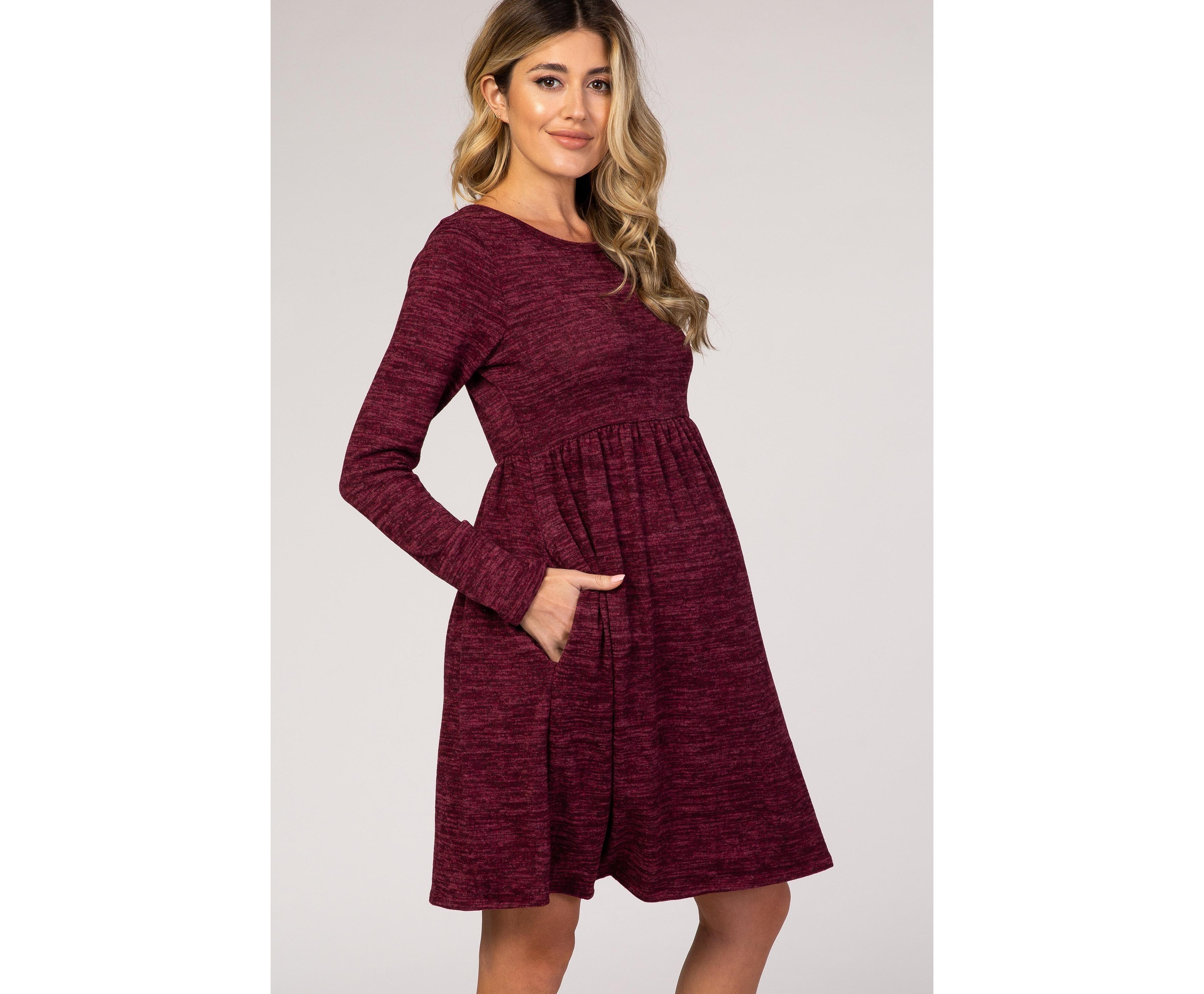 Pinkblush Maternity Long-Sleeve Heathered Knit Dress