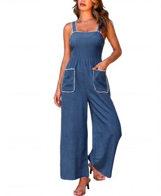 Women's Ric Rac Trim Square Neck Wide-Leg Jumpsuit