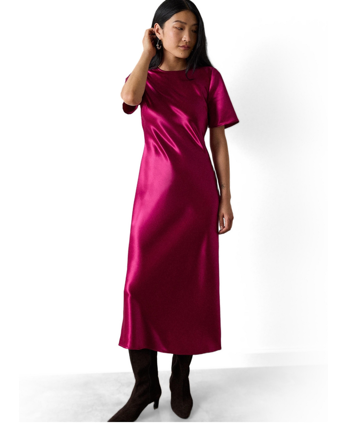 Whistles Women's Avery Satin Twist-Back Midi Dress - Pink