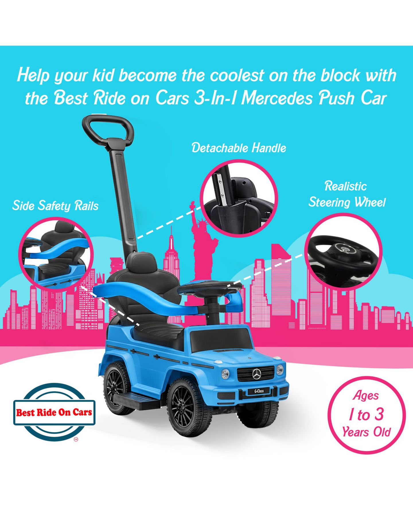 Детская игрушка Best Ride on Cars Mercedes G-Wagon 3-in-1 Design Push Car with Under-Seat Storage, Ages 1.5+ — фото 2