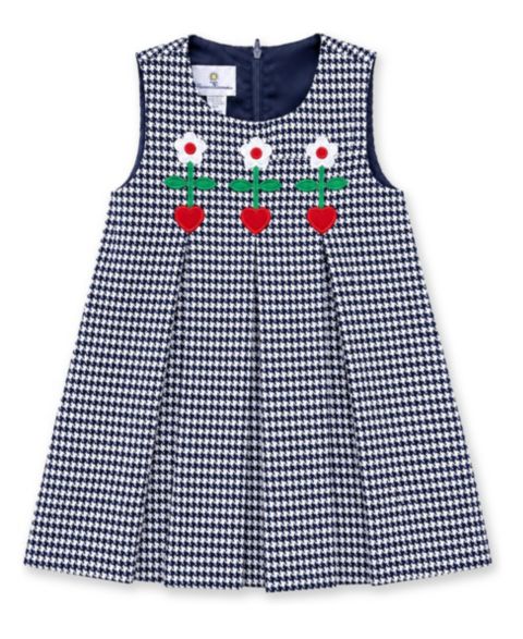 Платья Florence Eiseman Houndstooth Jumper with Hearts and Flowers Dress для девочек, цвет: Тёмно-синий / Белый