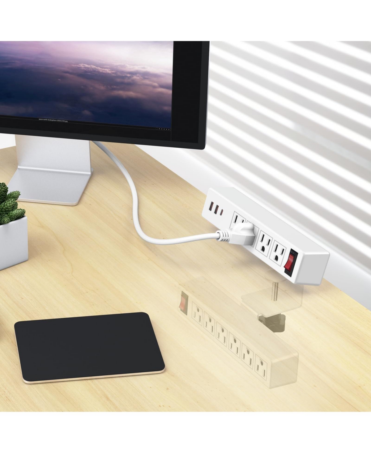 Lofree 13-in-1 Desk Mount Surge Protector Power Strip with 20W Usb-c Fast-Charging for Computers and Accessories