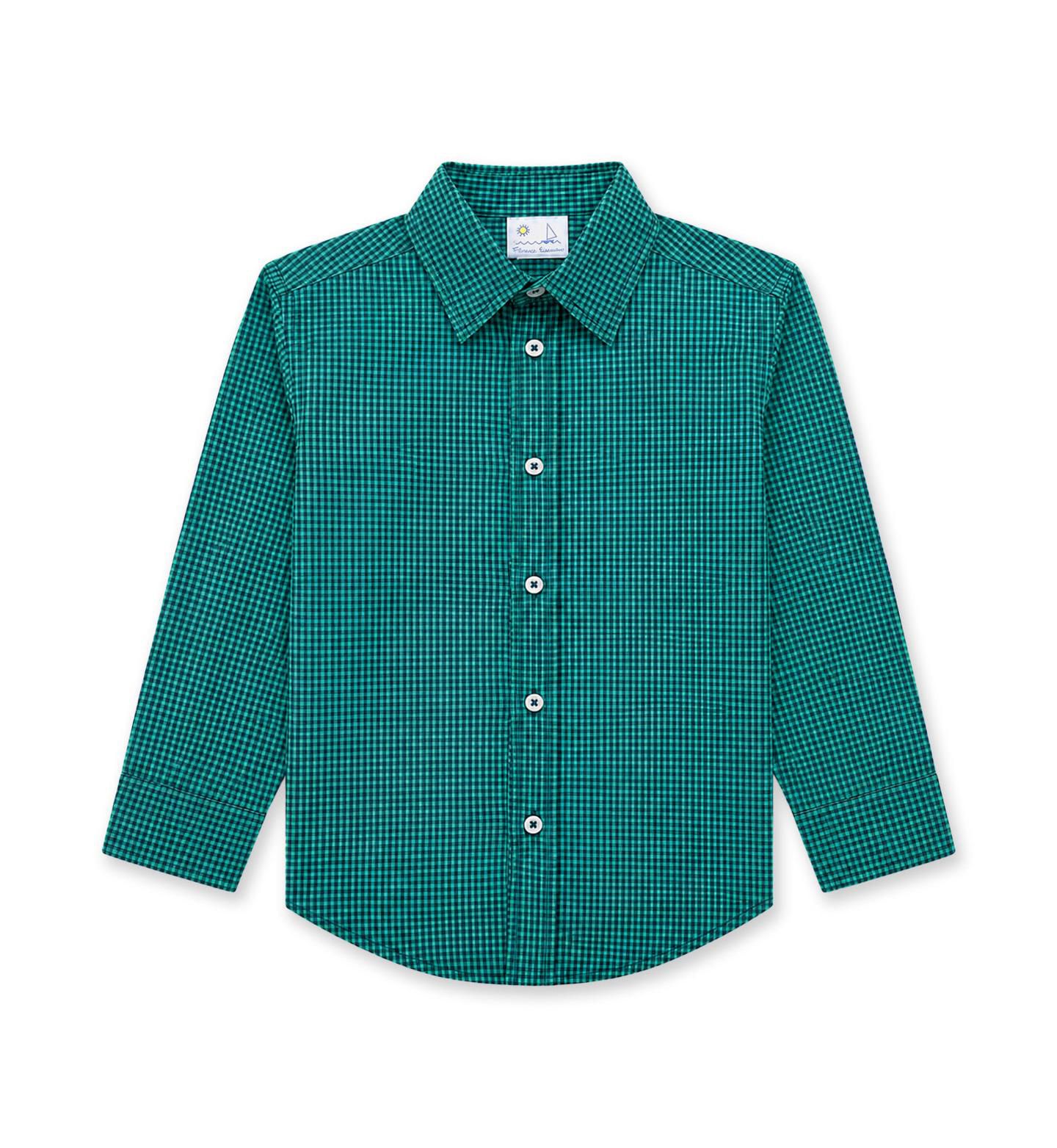 Рубашка Florence Eiseman Check Long-Sleeve Button-Down Shirt для мальчиков, цвет: Тёмно-синий / Нефритовый — фото 1